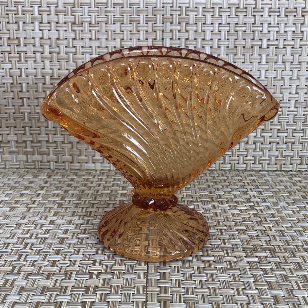 Vintage Amber Glass Fan Vase